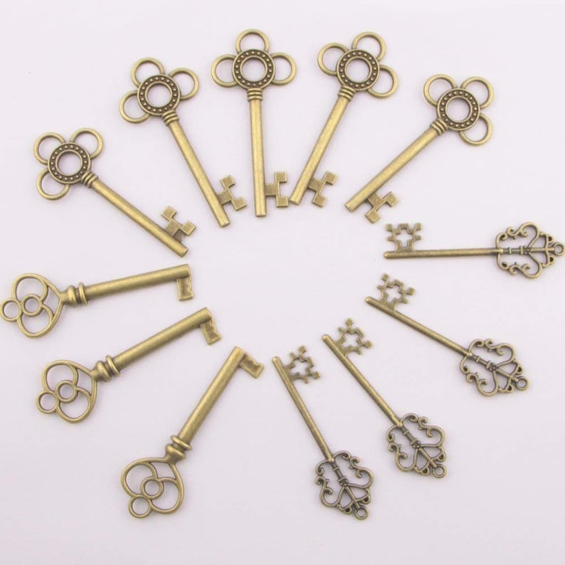 3 Styles 60 Pcs Keys Skeleton Keys in Antique Bronze Set of 60 Keys wedding favors reception bridal shower