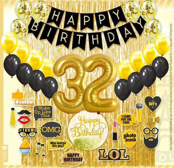 32nd Birthday Decoration Black and Gold for Boy & Girl 32nd - Etsy
