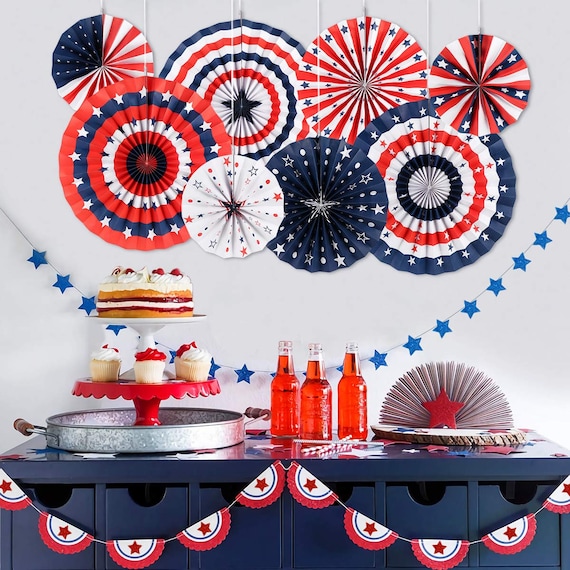 4th of July Decorations Red White Blue Metallic Tinsel Curtains for American Theme Party Patriotic Independence Day Photo Backdrops Props Decorations