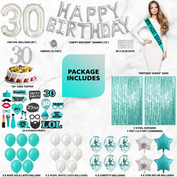30th Teal Green Birthday Decoration for Women 30 Sash Teal Green