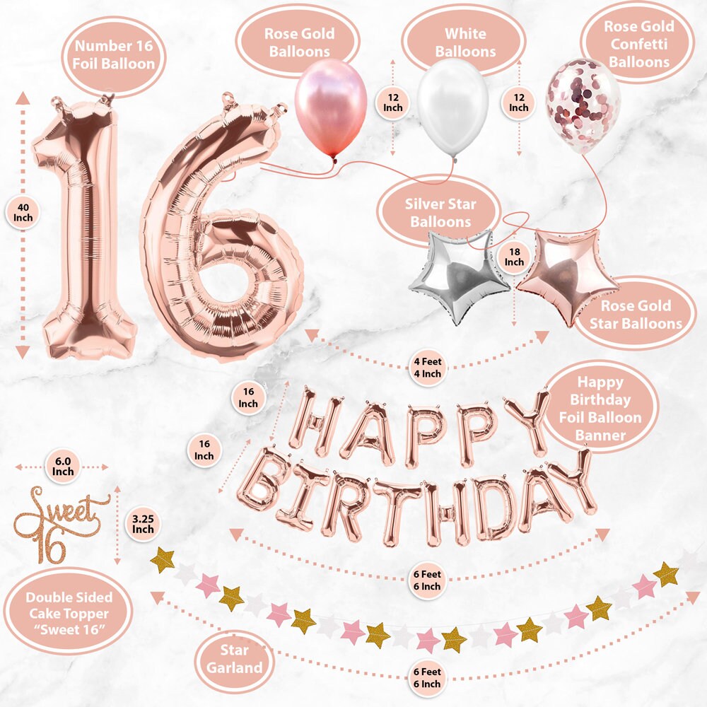 Sweet 16th Birthday Decoration Rose Gold Party Balloons Party Etsy France