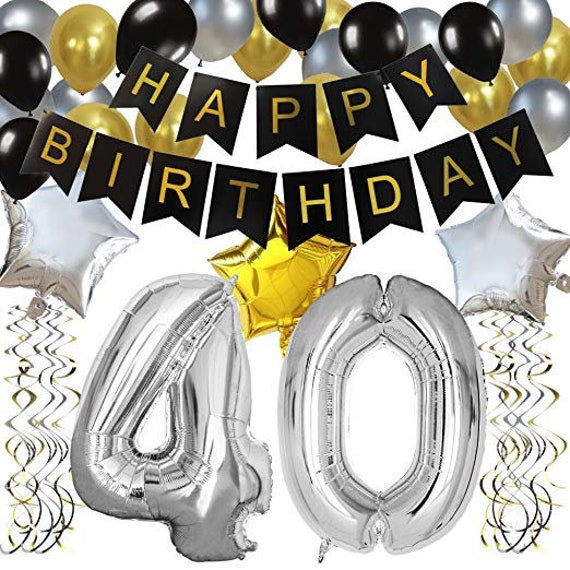40th Birthday Party Decorations Black Happy Birthday Banner Etsy