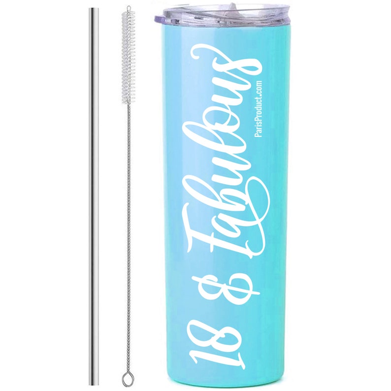 20oz Aqua Blue Stainless Steel Tumbler, 18th Birthday Gifts for Girls, 18th Birthday Decorations for Girls, 18th Party Supplies, 18th Gifts image 5