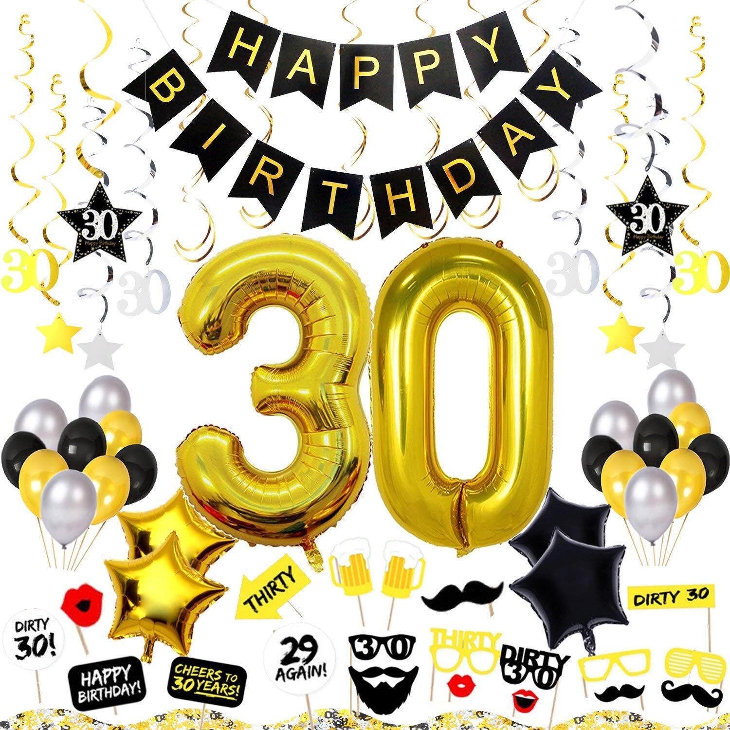 Sachet de 5 ballons anniversaire 30 ans brillant, 13 pouces