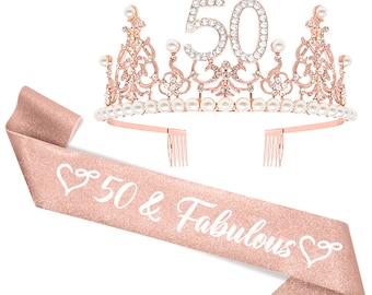 50 Sash and Tiara Funny Happy 50th Birthday Decorations for Women, Happy 50th Birthday Gifts for Women 1972, 50th Birthday Ideas for Woman