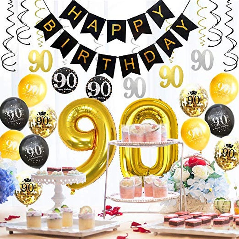 90th BIRTHDAY DECORATIONS Party Supplies Gold Party Etsy