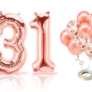 PARIS PRODUCTS - 31st Birthday Rose Gold Balloons & Number 31 Mylar Balloon, 31st Birthday Party Decor, 31st Birthday Decorations for Women