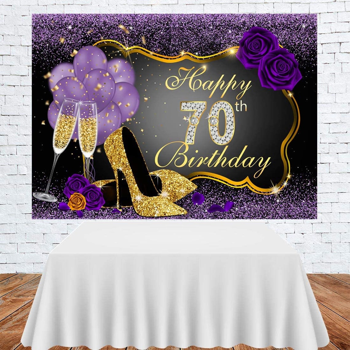Happy 70th Birthday Backdrop Pink Photo Background Banner