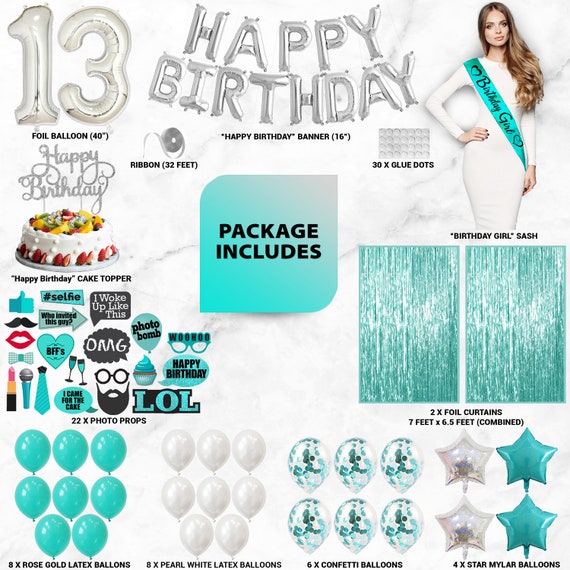  13th Birthday Decorations for Girls, 13 Year Old Girl Birthday  Gift Ideas, 13th Birthday Gifts for Girls, 13th Birthday Crown Candles  Official Teenager Sash 13th Birthday Cake Toppers and Mirror 