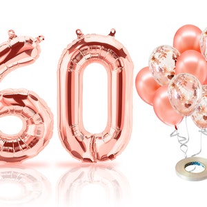 PARIS PRODUCTS - 60th Birthday Rose Gold Balloons & Number 60 Mylar Balloon, 60th Birthday Party Decor, 60th Birthday Decorations for Women