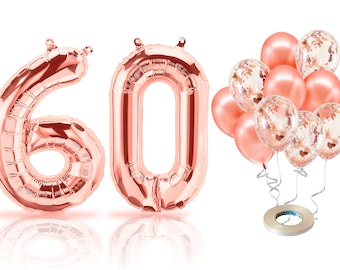 PARIS PRODUCTS - 60th Birthday Rose Gold Balloons & Number 60 Mylar Balloon, 60th Birthday Party Decor, 60th Birthday Decorations for Women