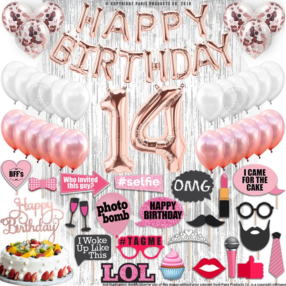 14th Birthday Decorations Party Supplies and Rose Gold Party Etsy
