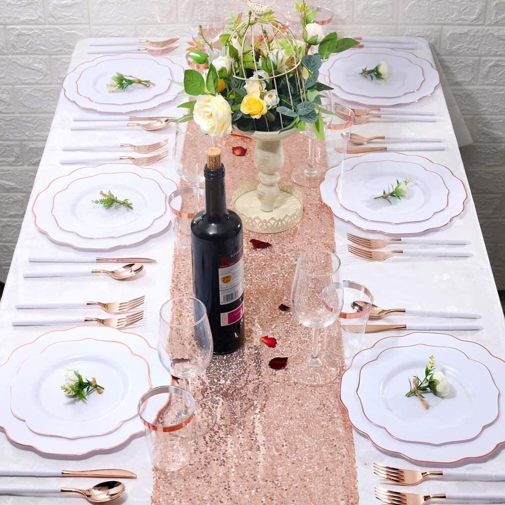 30Guest White And Rose Gold Plastic Plates With Rose Gold Etsy