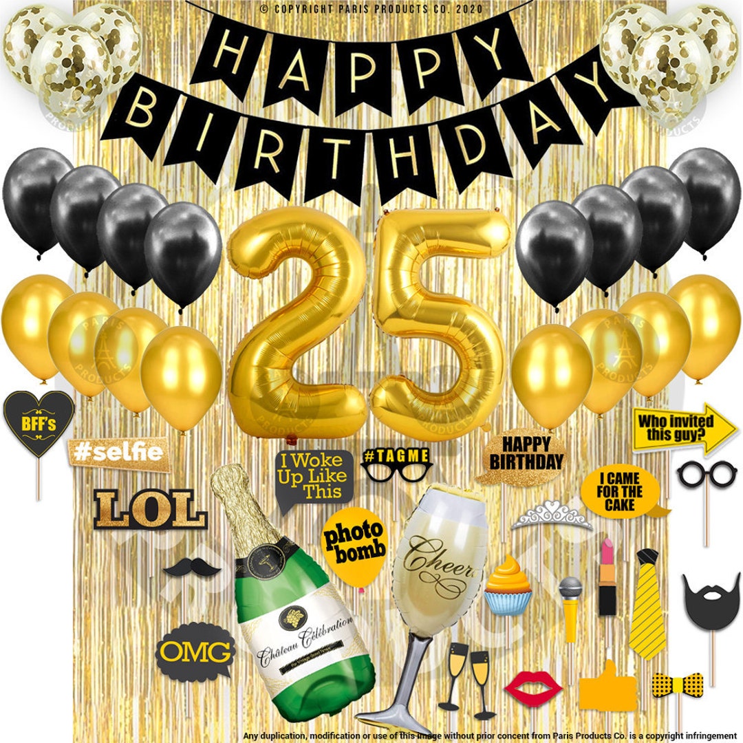 25th Black and Gold Birthday Decorations for Men and Women - Etsy
