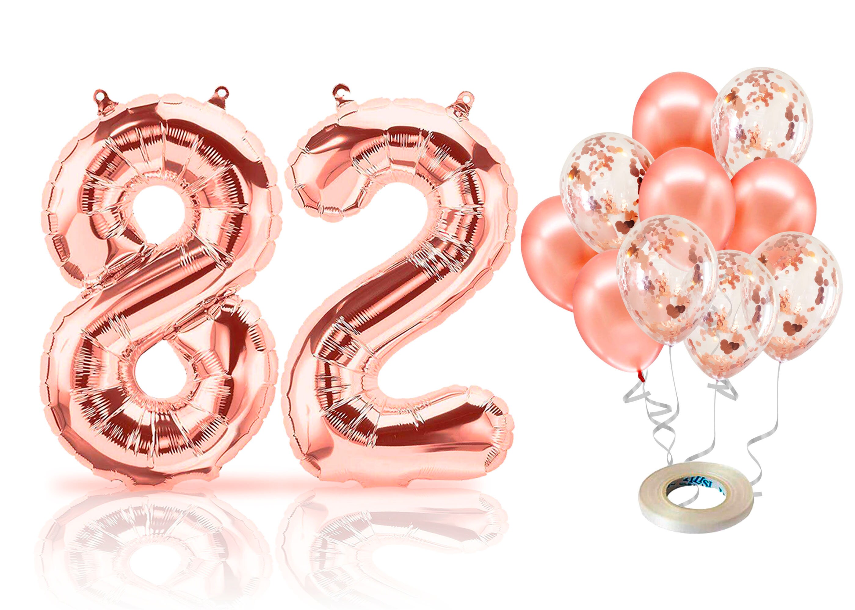 PARIS PRODUCTS 82nd Birthday Rose Gold Balloons & Number 82 Mylar Balloon,  82nd Birthday Party Decor, 82nd Birthday Decorations for Girl 