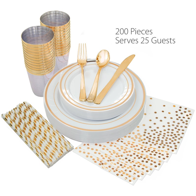 Gold Plates Plastic Silverware Gold Cups Premium Disposable Etsy