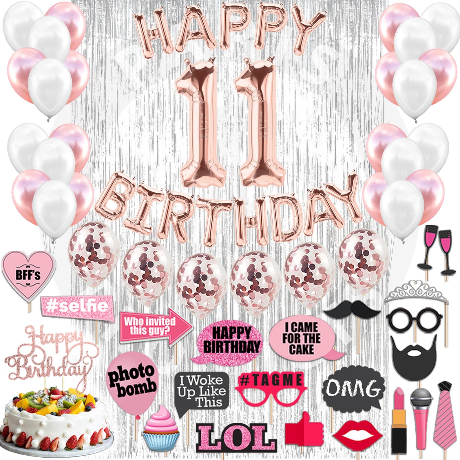 11th Birthday Decorations Party Supplies, Rose Gold Party Decoration