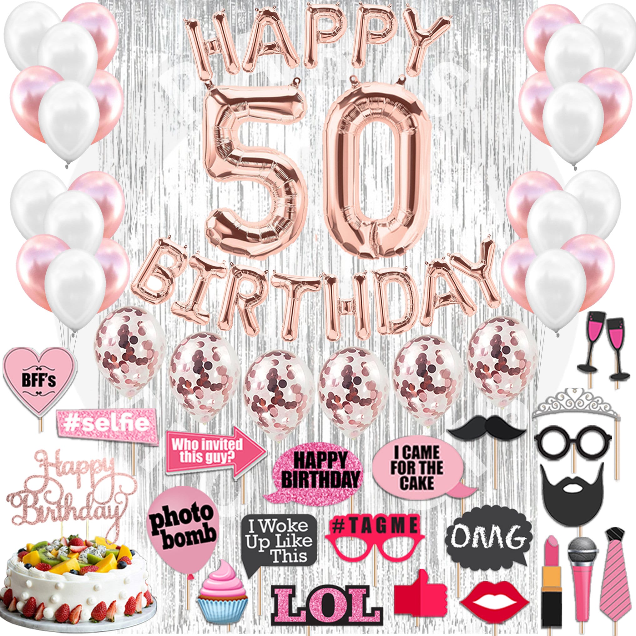 Decoraciones de cumpleaños 50 para mujeres, mamá - 50 decoraciones para  fiestas, 50 globos de oro rosa