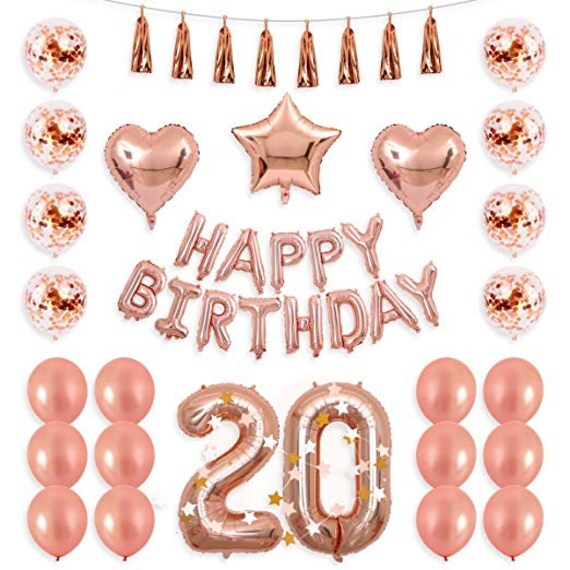 20th Birthday Decorations Party Supplies 20th Balloons Rose Etsy