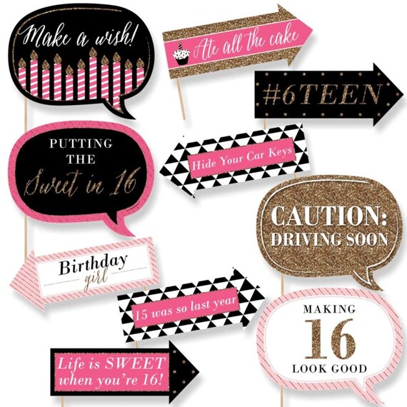 Sweet Sixteen Birthday Pink Black And Gold 16th Birthday Etsy