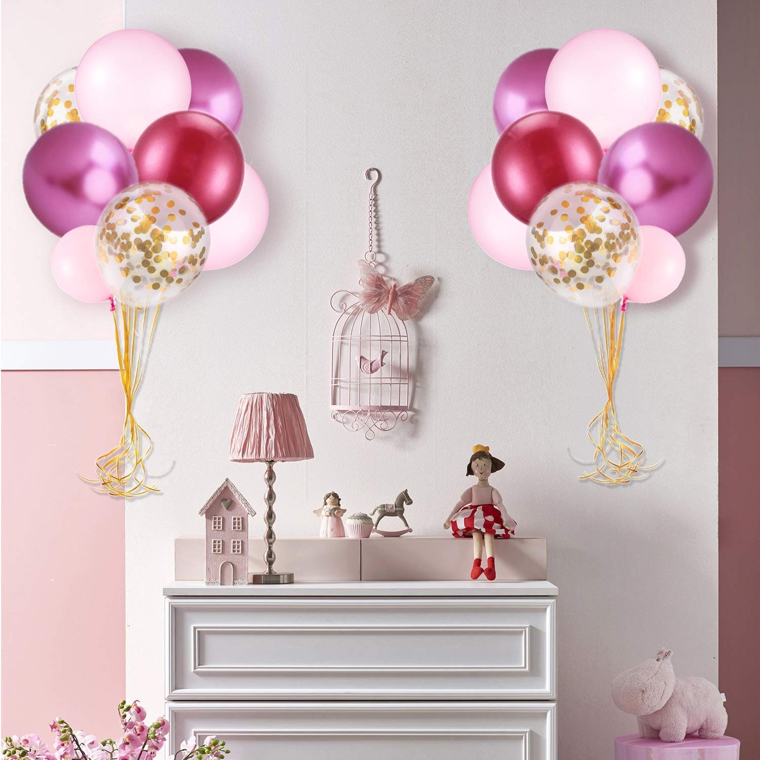 Balloon Arch & Garland Kit, Burgundy, Pink, Gold Confetti and Rose Metal  Latex Balloons Set With 16ft Balloon Strip Tape, 1pcs Tying Tool 