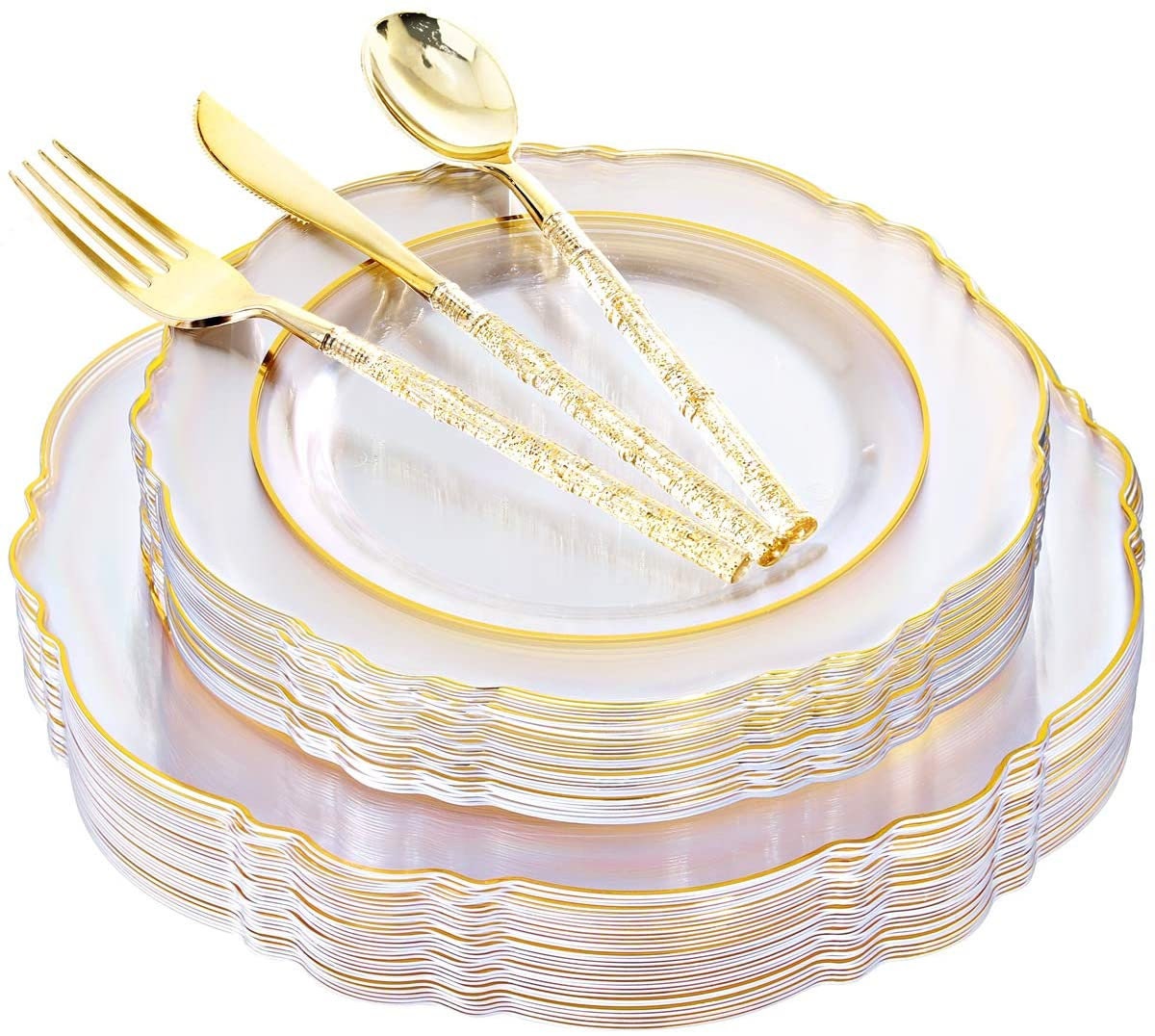 150PCS Clear Gold Plastic Plates & Disposable Gold Plastic Etsy