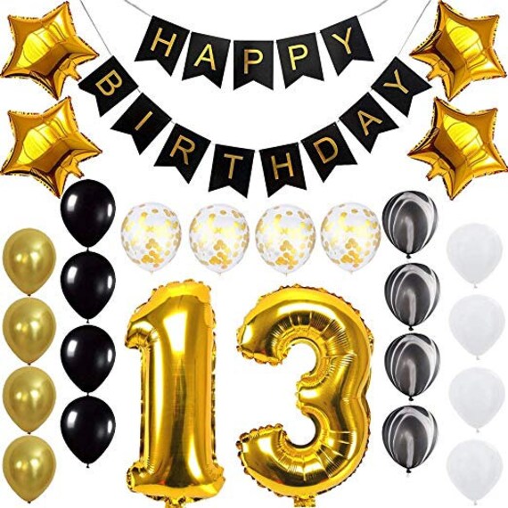 Happy 13th Birthday Banner Balloons Set For 13 Years Old Etsy
