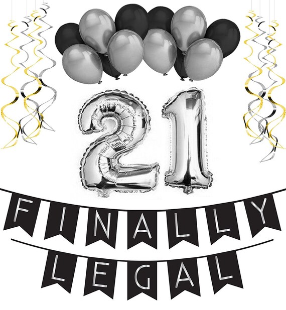 21st Birthday Party Pack Black Silver Happy Birthday Bunting Etsy