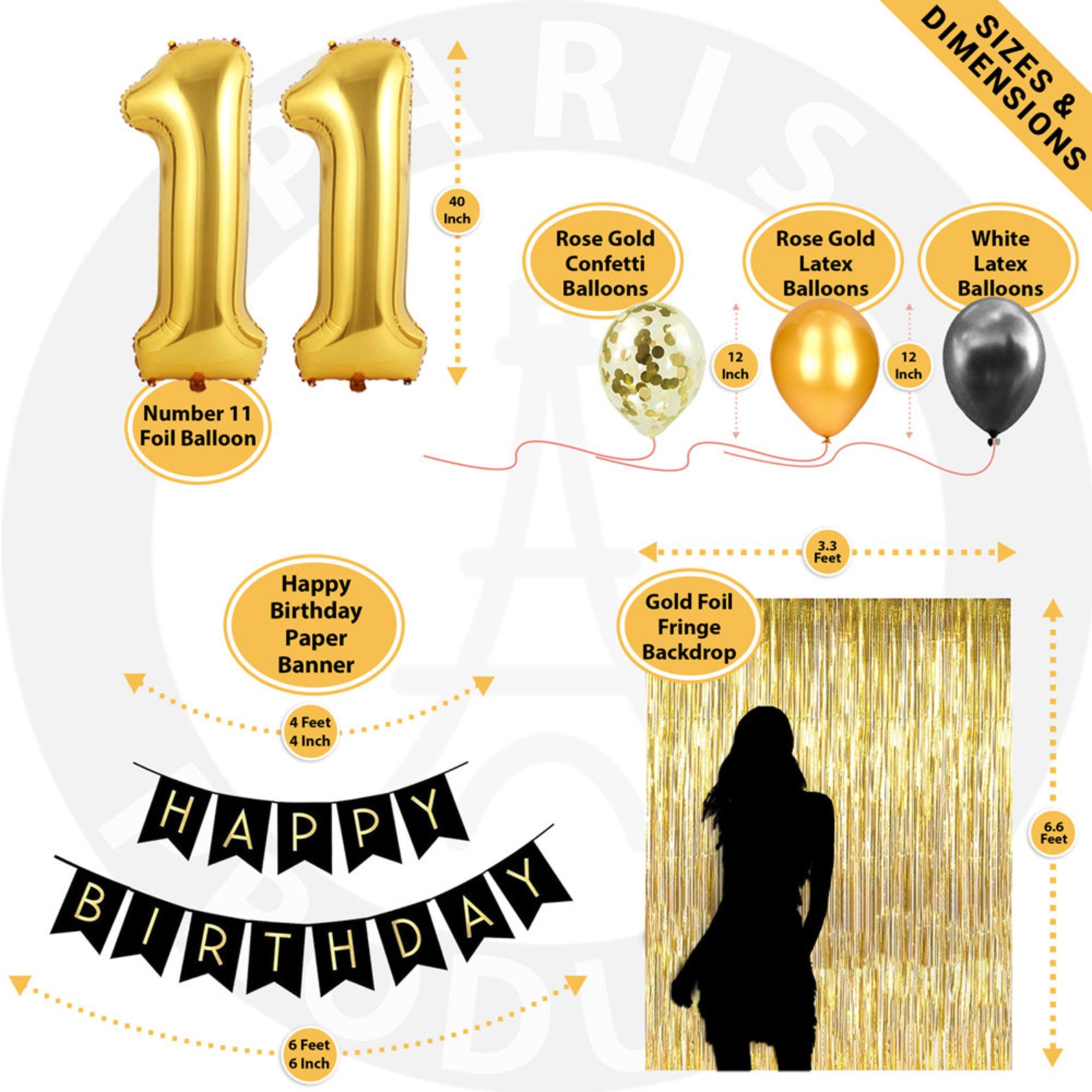 11th Birthday Decorations Party Supplies and Black & Gold - Etsy