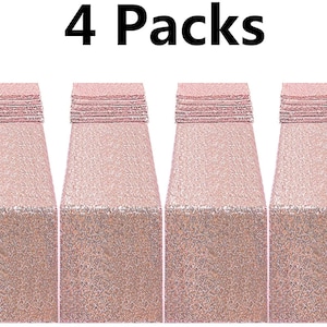 May include: Four packs of pink glitter table runners. Each runner is approximately 12 inches wide and 72 inches long.