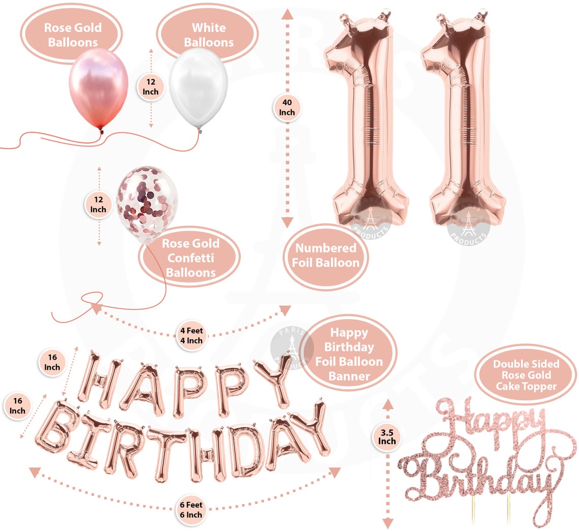 11th Birthday Decorations Party Supplies and Rose Gold Party Etsy