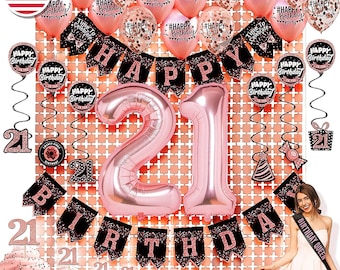 21st Birthday Decorations (38 Pieces) Cake Topper Party Supplies and Rose Gold Party Decorations Banner, Finally Legal 21 Photo Props