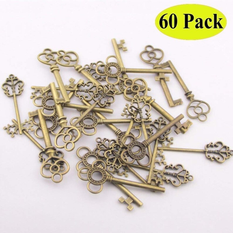 3 Styles 60 Pcs Keys Skeleton Keys in Antique Bronze Set of 60 Keys wedding favors reception bridal shower