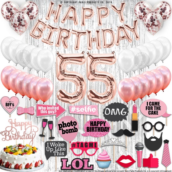 55th Birthday Decorations Birthday Party Supplies Fifty Five Etsy