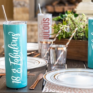 20oz Aqua Blue Stainless Steel Tumbler, 18th Birthday Gifts for Girls, 18th Birthday Decorations for Girls, 18th Party Supplies, 18th Gifts image 2