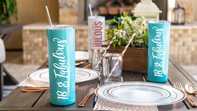 20oz Aqua Blue Stainless Steel Tumbler, 18th Birthday Gifts for Girls, 18th Birthday Decorations for Girls, 18th Party Supplies, 18th Gifts image 2