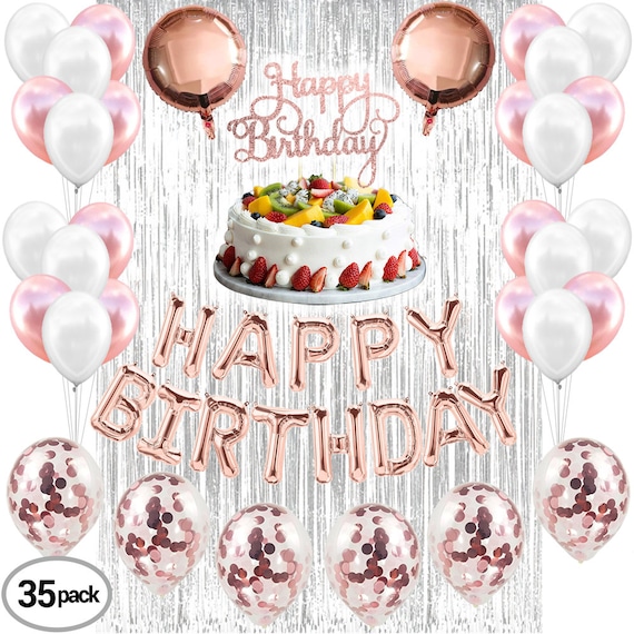 Happy Birthday Girl Decorations Rose Gold Confetti Balloons