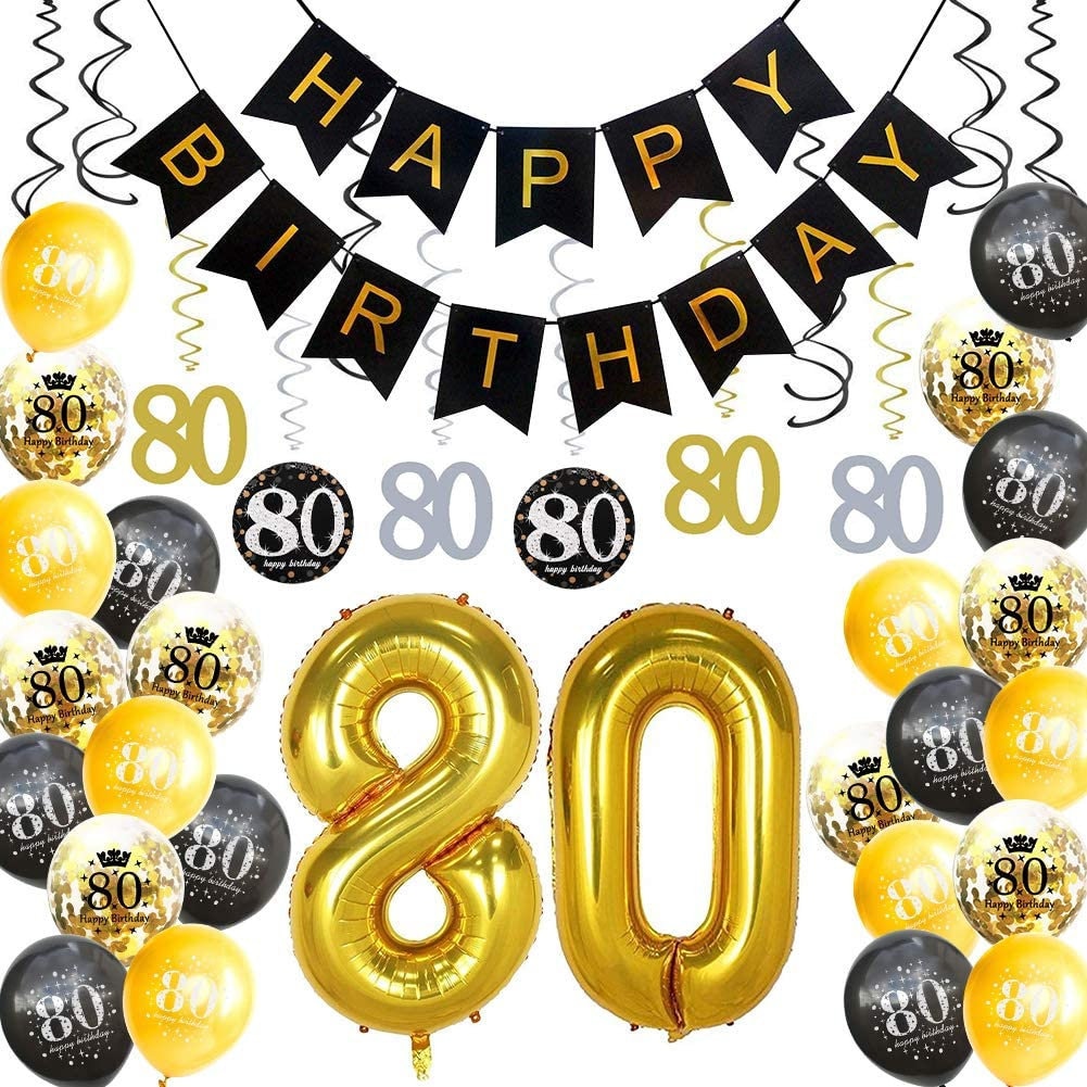 80th Birthday Decorations Party Supplies Black Gold Party Decorations Banner Photo Props Party Supplies Eighty Bday 80th Cake
