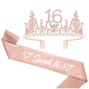 Sweet 16 Sash and Tiara for Sweet 16 Birthday Decorations, Sweet 16 Gifts for Girls, Sweet 16 Party Decorations, 16th Birthday Decoration