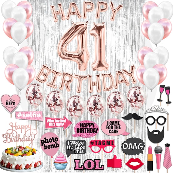 41st Birthday Decoration Rose Gold 41 Party Supplies Etsy
