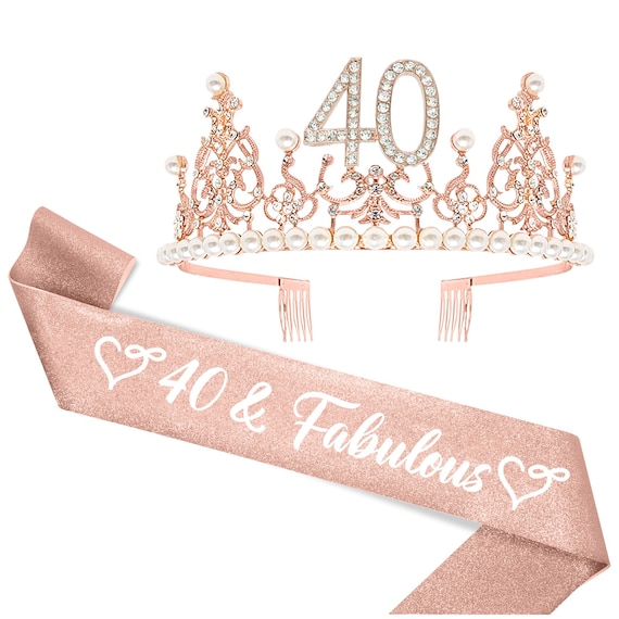 40 Sash and Tiara Happy 40th Birthday Decorations Women, 40 Birthday Gifts for Women Funny, Women's 40th Birthday Gift, Funny 40th Birthday