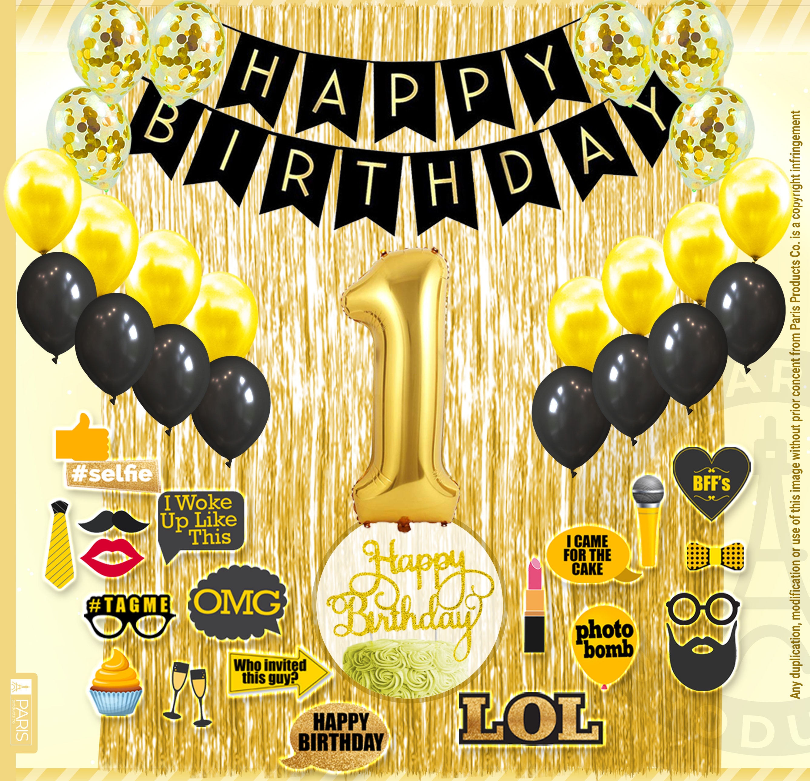 Black Gold Birthday Party Decorations Set Happy Birthday Confetti Balloons  With Banner,crown Balloons,champagne Foil Balloons,beer Cup Balloons For Me