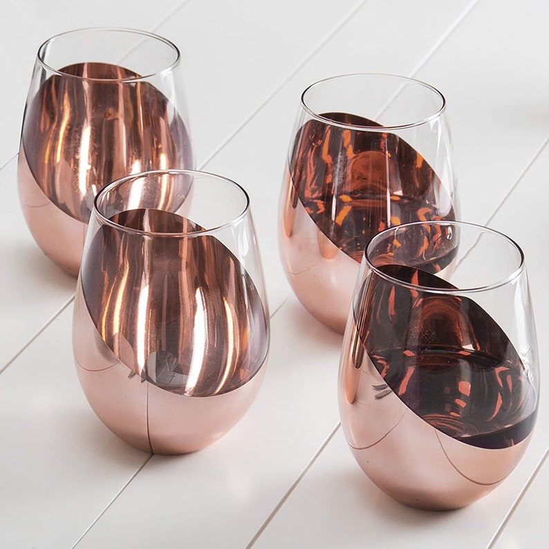 Modern Copper Stemless Wine Glasses Set of 4 Wedding Etsy