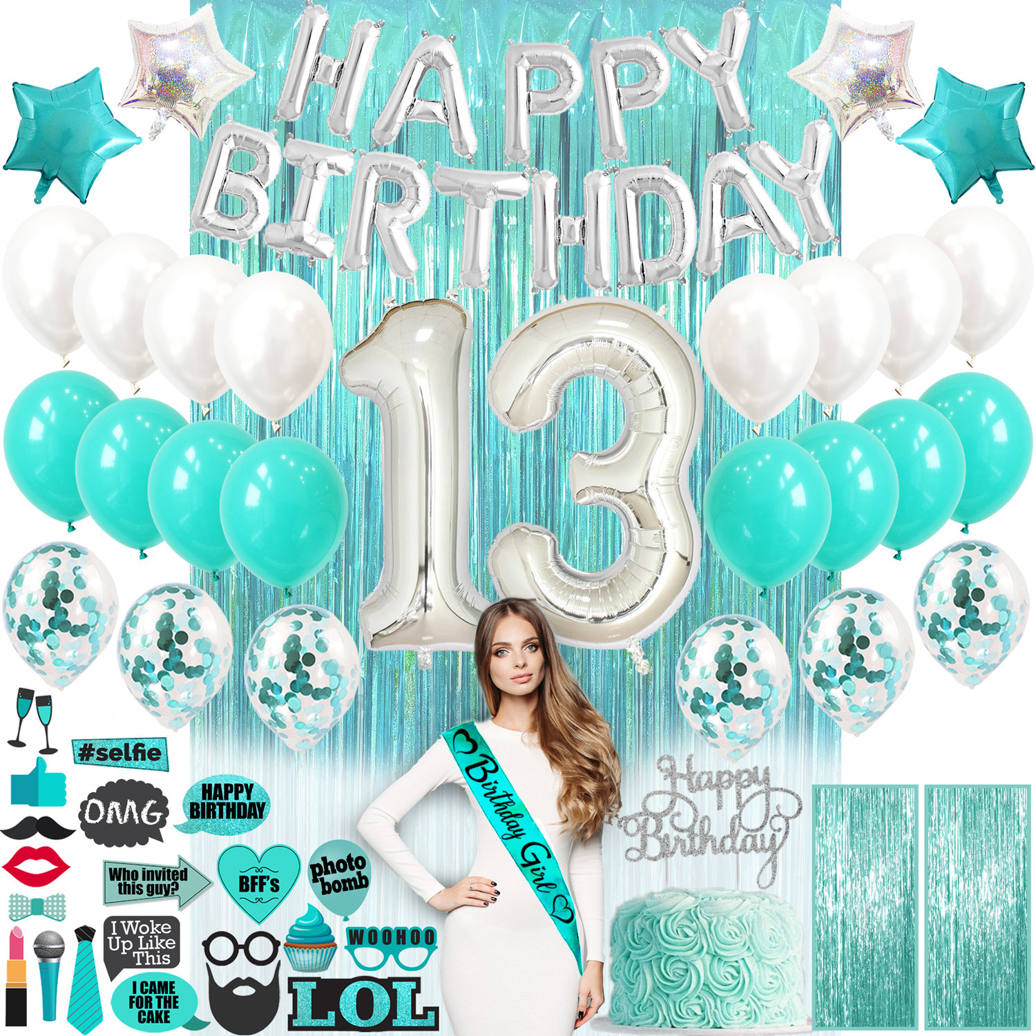 13th Birthday Decorations 13 Birthday Party Supplies 13 Teal photo