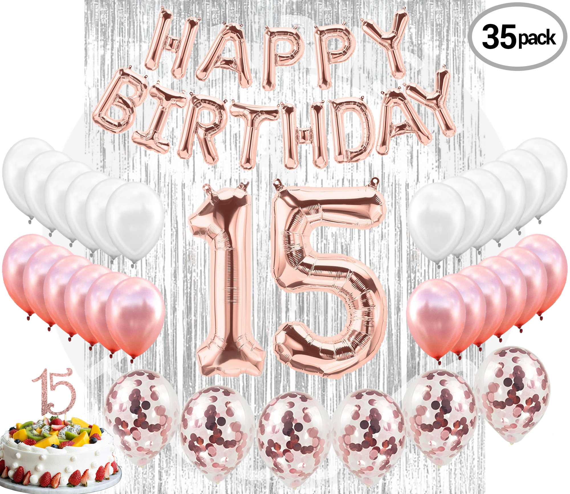 15th BIRTHDAY DECORATIONS Quinceanera Party Supplies 15 Rose Gold Banner Confetti Balloons Curtain Backdrop Props Photos 15 BDay