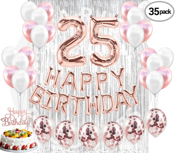Decoraciones de cumpleaños para mujer, decoraciones de fiesta de cumpleaños  rosa con globos blancos, pancarta de feliz cumpleaños para despedida de