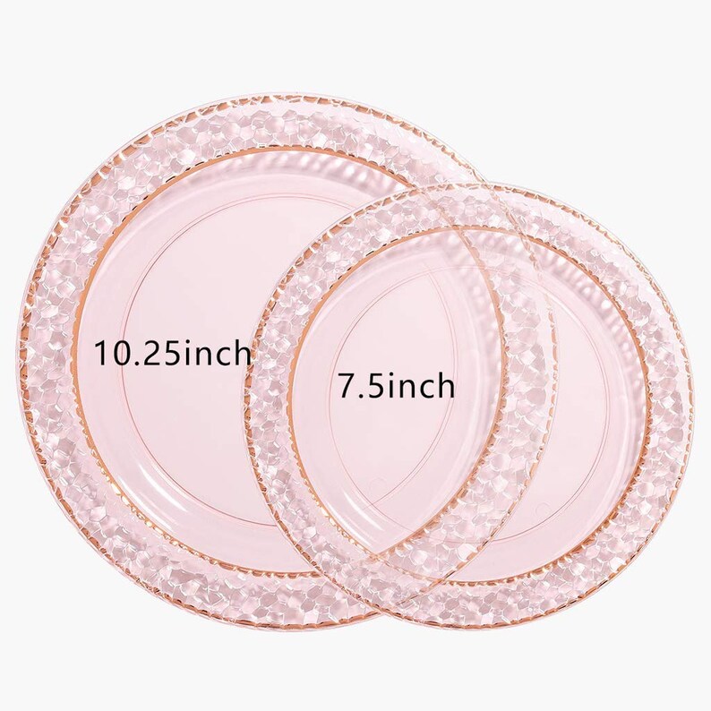 175PCS Pink with Rose Gold Rim Disposable Plastic Plates Set Etsy