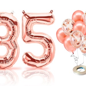 PARIS PRODUCTS - 35th Birthday Rose Gold Balloons & Number 35 Mylar Balloon, 35th Birthday Party Decor, 35th Birthday Decorations for Women