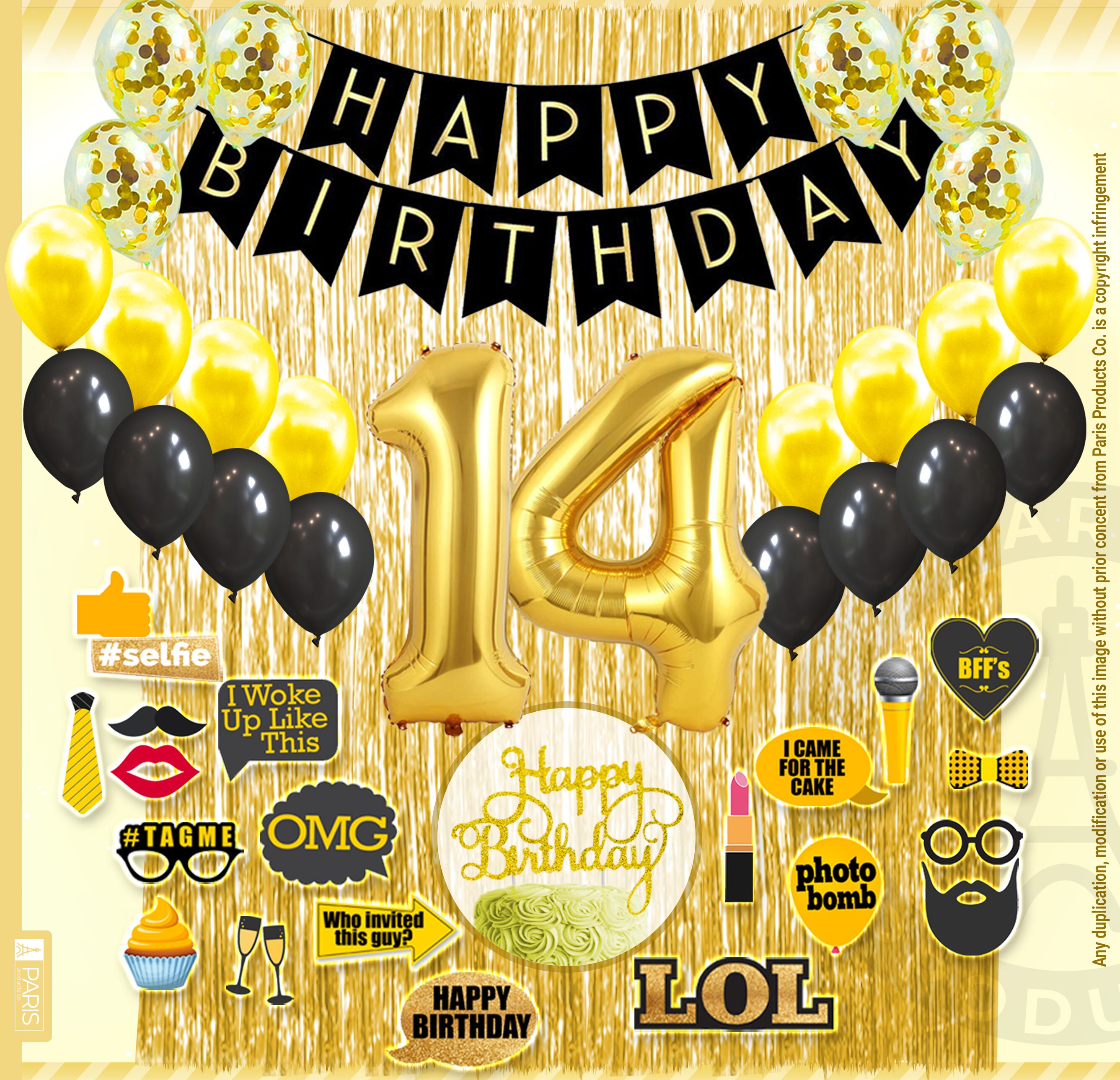 Decoracion de cumpleanos numero 14 en negro y dorado para nino y nina decoracion para tarta numero 14 suministros para fiesta numero 14 para ella y el accesorios para fotos de cumpleanos