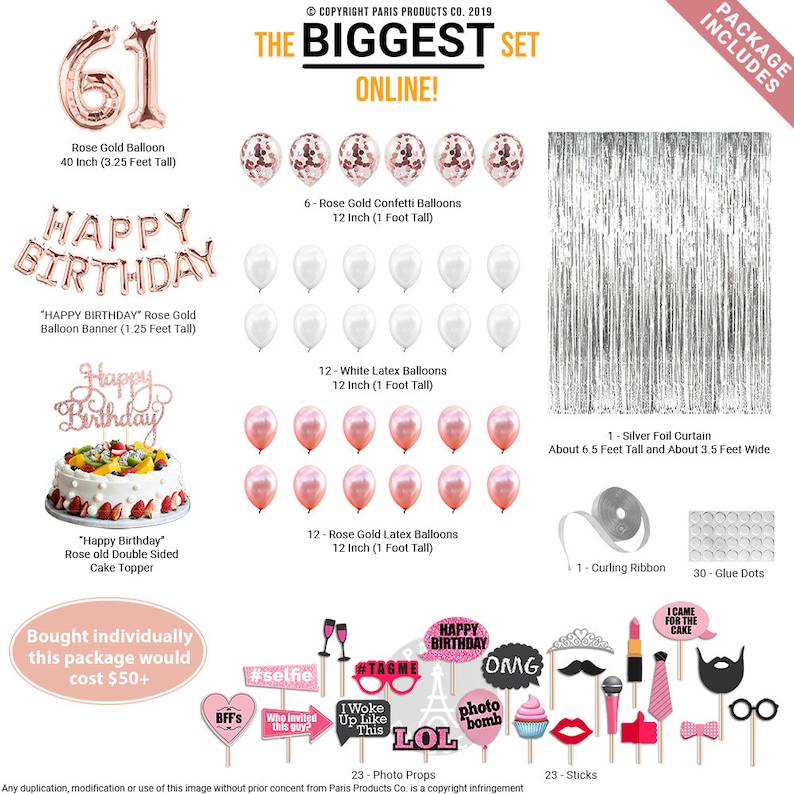 61st Birthday Decorations Birthday Party Supplies Sixty One - Etsy